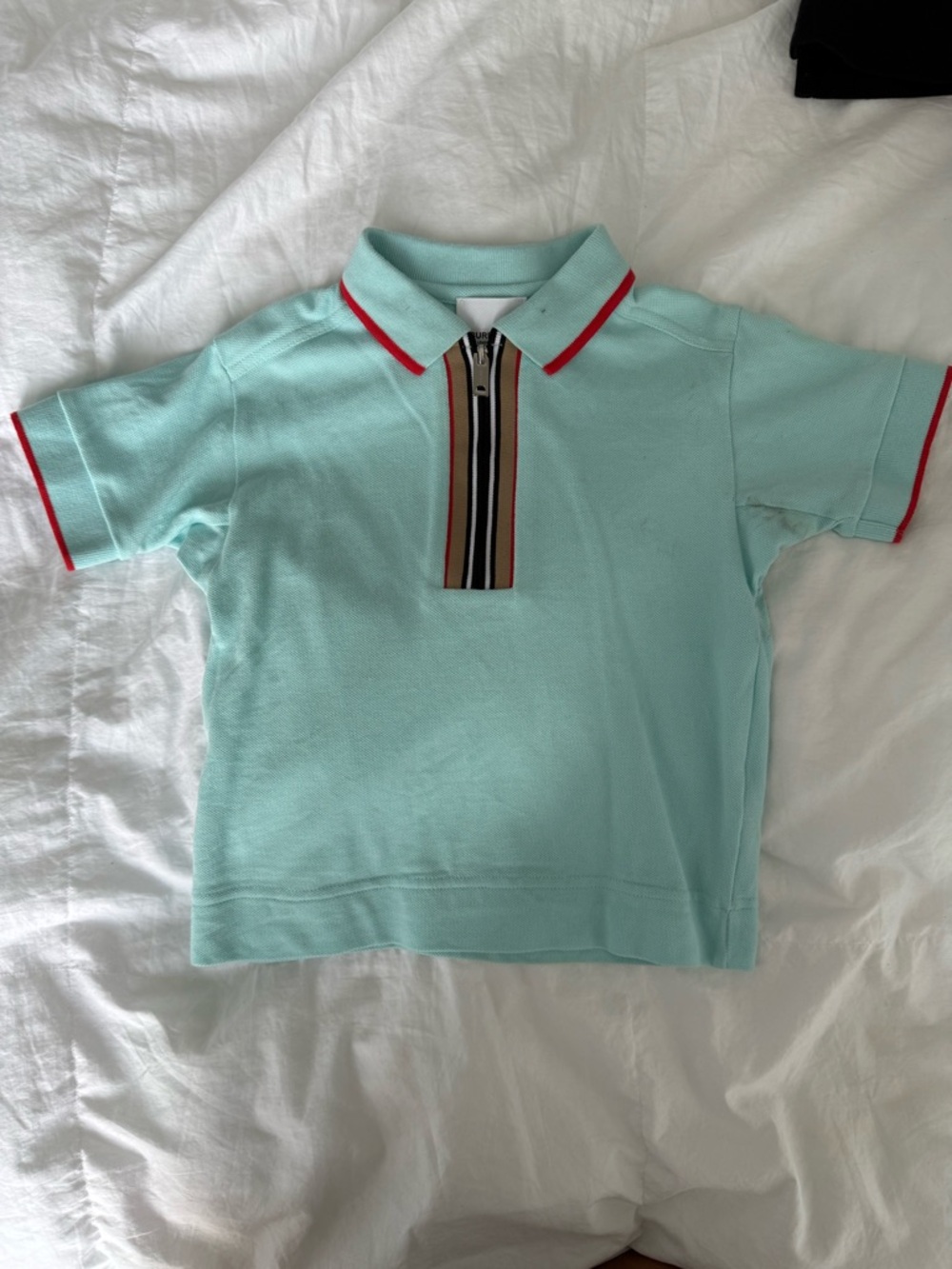 Burberry Mint Polo with Red Trim and Signature Stripe